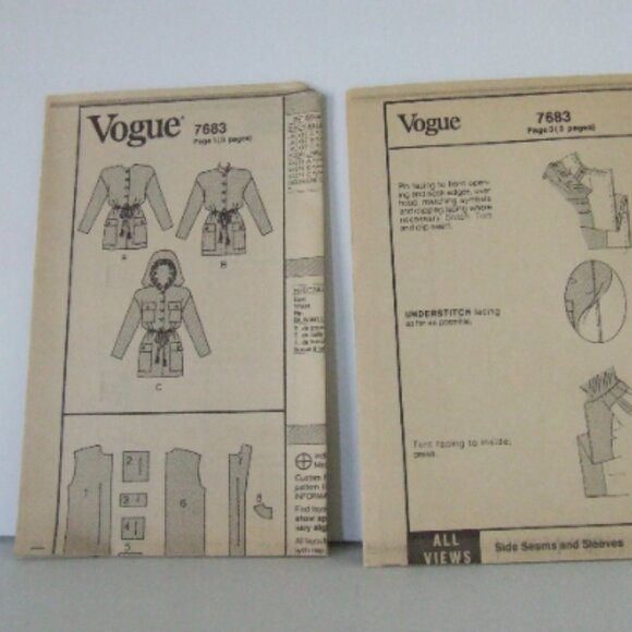 Fall coat sewing pattern Vogue uncut vintage plus size loose hooded jacket 80s - Picture 3 of 5